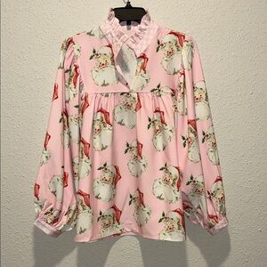 Pink Santa Print Women's Top-NWOT